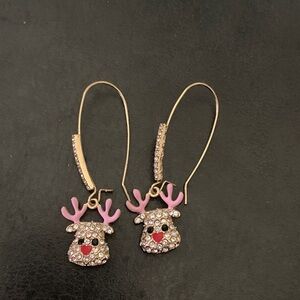 Betsey Johnson Pink and Gold Reindeer Earrings